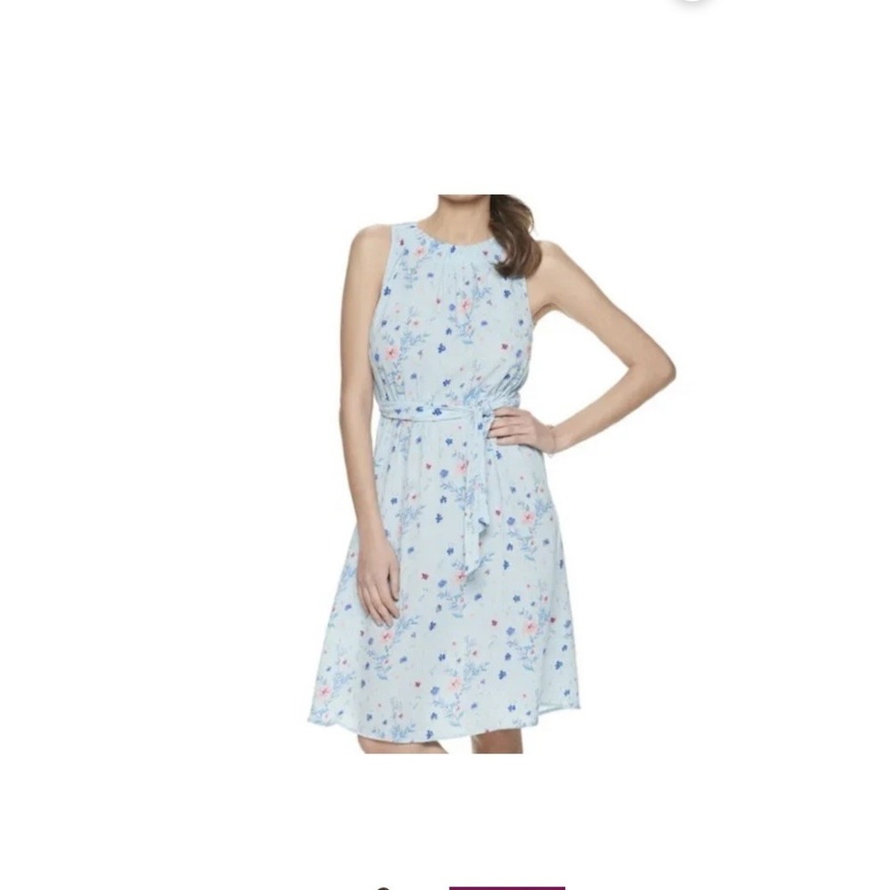 Juicy Couture Dress Womens XL Baby Blue Cinch Halter Flower Midi Costal Romantic